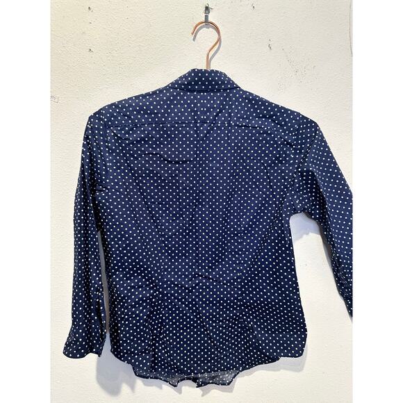 LAUREN RALPH LAUREN Navy White Polka Dot 3/4 Sleeve Button Up Shirt size P XS - Picture 2 of 7